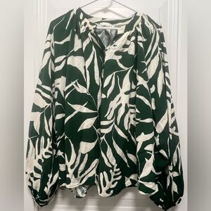 H&M Green Long Sleeve Oversized Blouse with Mandarin Collar